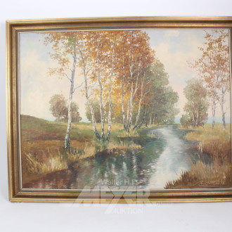 Gemälde "Flußlauf mit Birken"