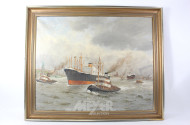 Gemälde "Schiff mit Hafenschlepper im Hamburger Hafen"