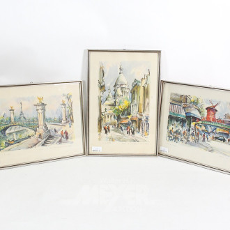 3 Mischtechniken 'Pariser Stadtansichten'