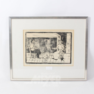 Lithografie "Beim Tee"