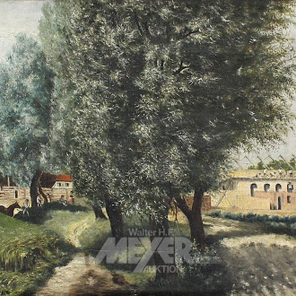 Gemälde "Dorfansicht mit Weiden"