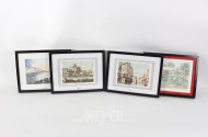 4 Druckgrafiken mit Stadt- u. Landschaftsszenen