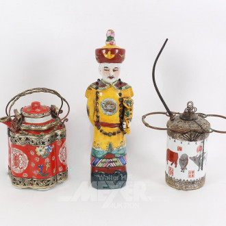 3 Porz.-Teile: Figur, Teekanne, Wasser-Pfeife