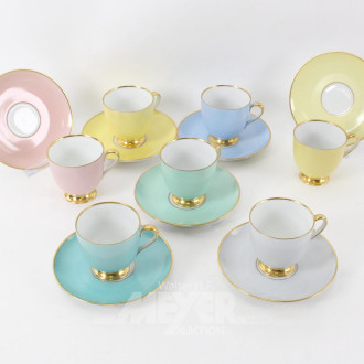 7 Porzellan-Sammeltassen, versch. farbig