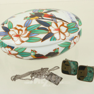 kl. Konvolut Silberschmuck in Porzellandose