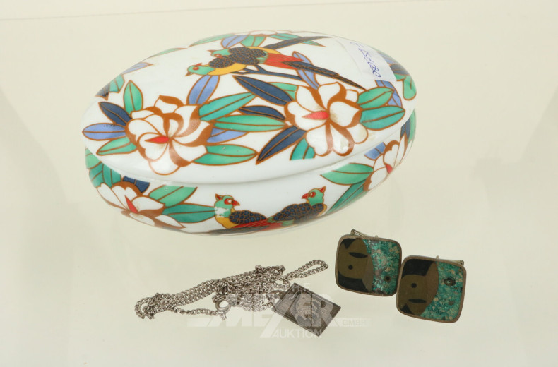 kl. Konvolut Silberschmuck in Porzellandose