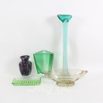 5 Teile Glas: Friesierablage, Schale, Vasen,