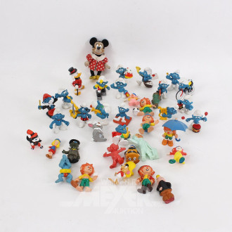 Posten Kleinfiguren, ca. 30 Stück,  u.a. Schlümpfe, Micky Maus, etc.