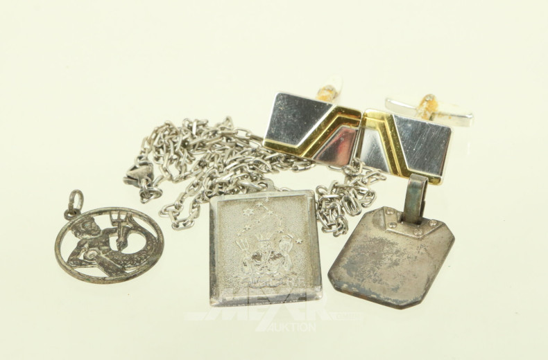 Konvolut Silber: Anhänger, Kette, Manschettenknöpfe