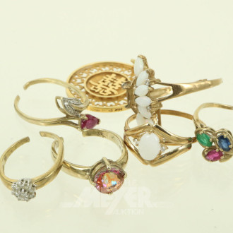 kl. Posten Damenringe, tlw. besetzt mit Schmucksteinen und 1 Anhänger
