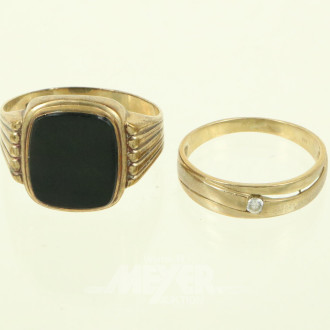 Solitärring sowie 1 Herrenring mit Onyxplatte