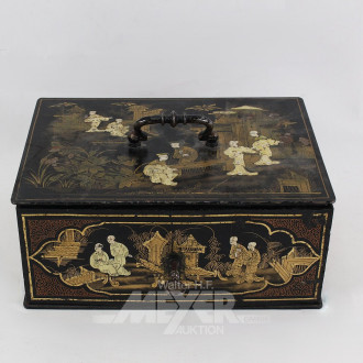 Geldschatulle, lackiert, mit asiatischem Dekor
