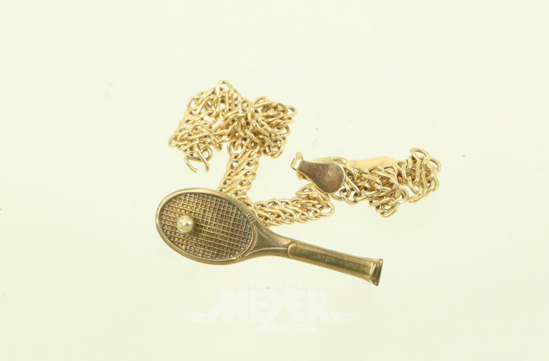 Brosche 'Tennisschläger' u. 1 beschädigtes Gliederarmband