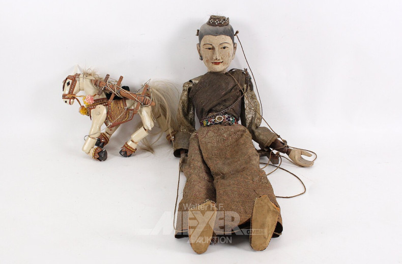 2 asiat. Marionetten "Puppe / Pferd"