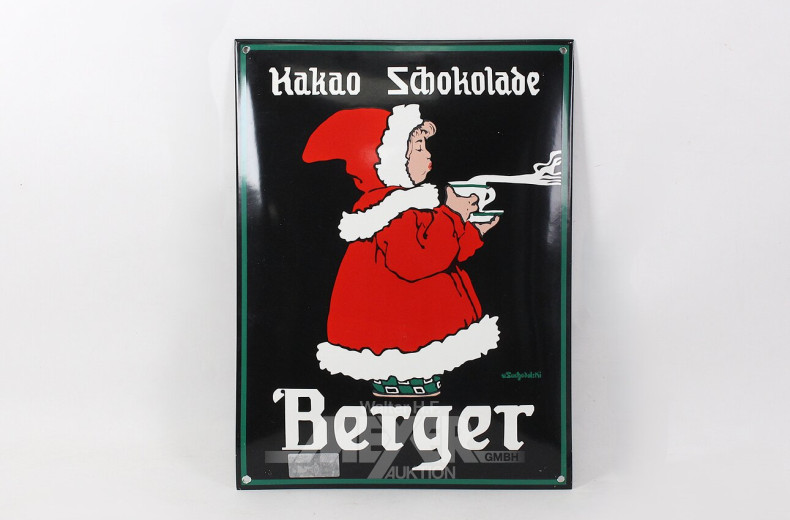 Blechschild "Berger" Kakao Schokolade, emailliert