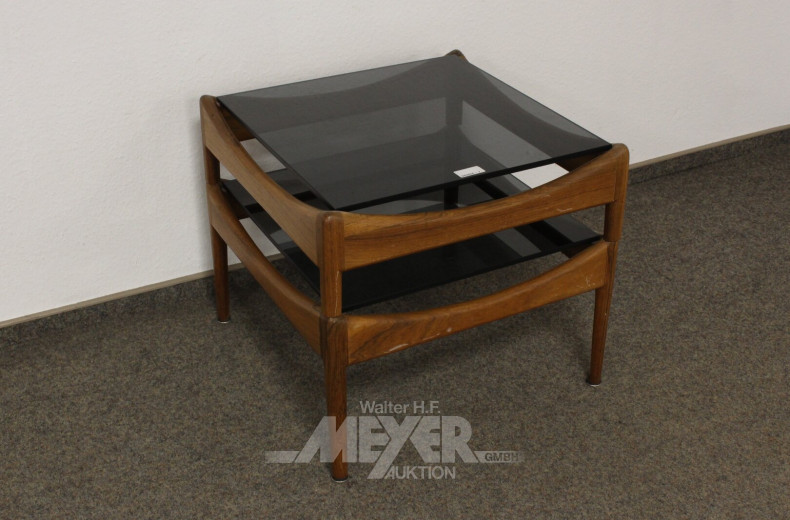 Beistelltisch, Holz mit 2 Rauchglas-Platten