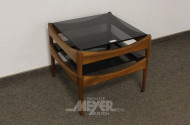 Beistelltisch, Holz mit 2 Rauchglas-Platten