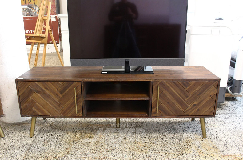 Lowboard in Parkett-Optik auf goldfarbenen Füßen