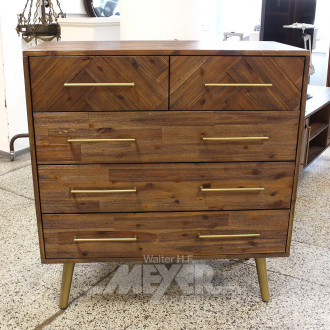 Kommode in Parkett-Optik auf goldfarbenen Füßen