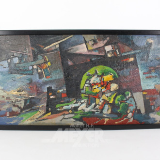 Gemälde "Abstrakte Darstellung von Häusern und Booten"