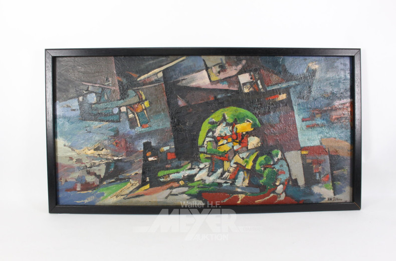 Gemälde "Abstrakte Darstellung von Häusern und Booten"