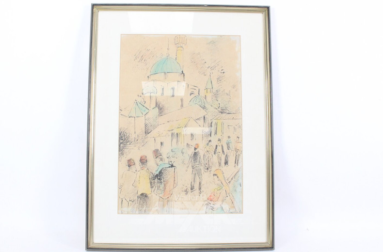 Aquarell "Stadtlandschaft aus dem Nahen Osten"