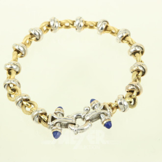 Armband, hohl geprägt, mit 4 blauen Cabochons