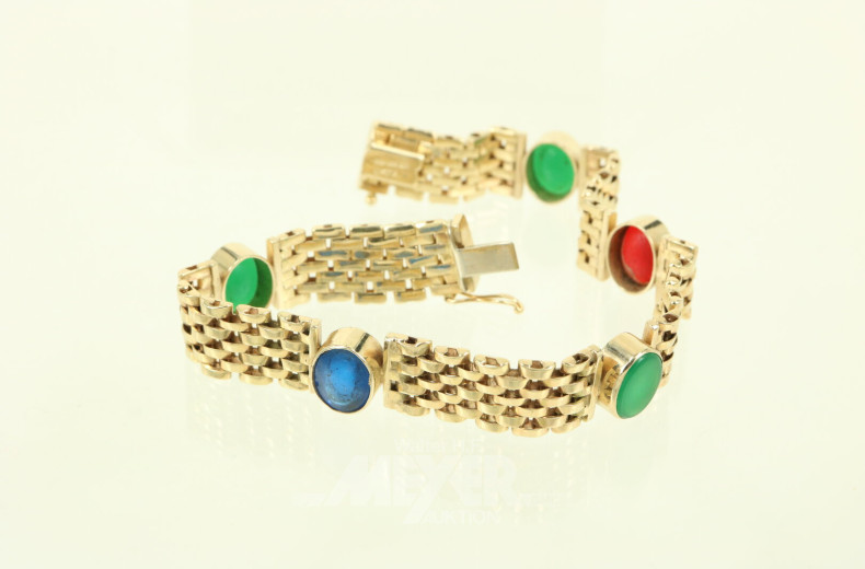 Armband mit 5 farbigen Glasstein-Cabochons