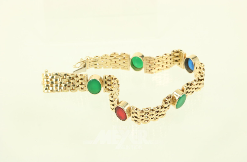 Armband mit 5 farbigen Glasstein-Cabochons