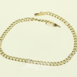 Flachpanzerarmband, besetzt mit 5 kl. Diamanten