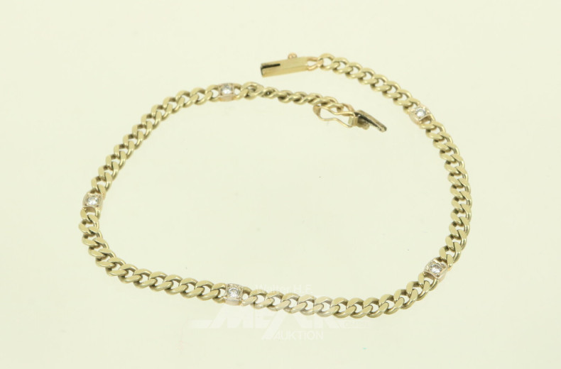 Flachpanzerarmband, besetzt mit 5 kl. Diamanten