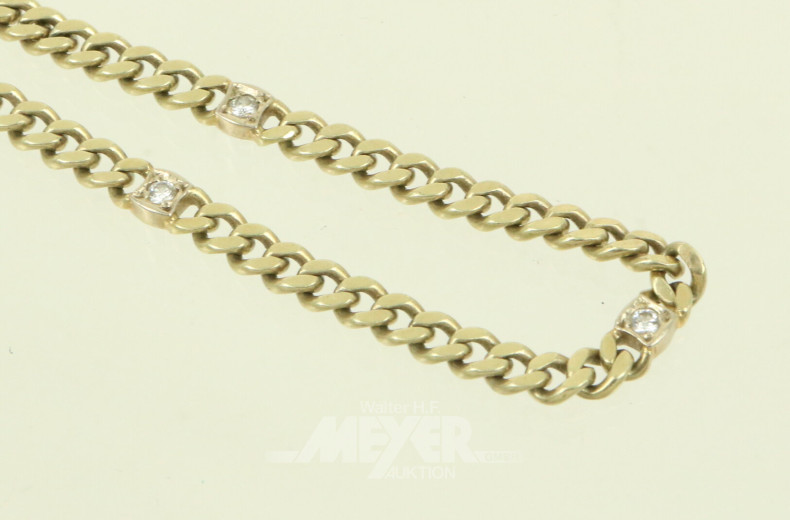 Flachpanzerarmband, besetzt mit 5 kl. Diamanten