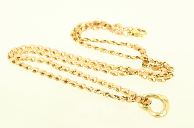 aufwendig gearbeitete Gliederkette in 585 GG/RG mit Anhänger 'Herz' von Christ in 750 GG mit kl. Brillant