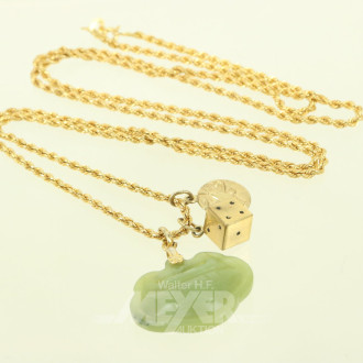 Kordelkette in 750 GG mit 3 Anhänger, davon 2x in 333 GG