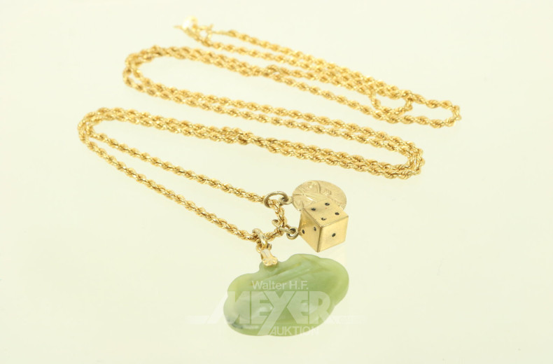 Kordelkette in 750 GG mit 3 Anhänger, davon 2x in 333 GG