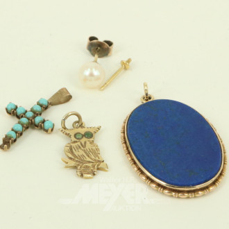 3 Anhänger u. 1 Ohrstecker mit Perle