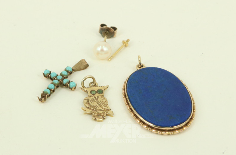 3 Anhänger u. 1 Ohrstecker mit Perle