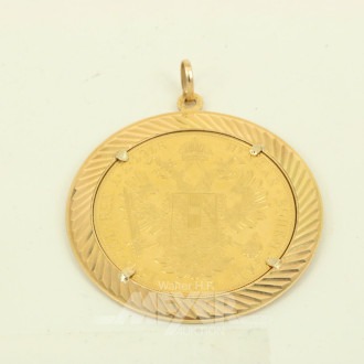 Anhänger mit Goldmünze Österreich 4 Dukaten Franz Joseph I. 1915 NP