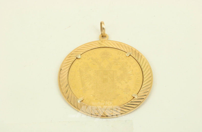 Anhänger mit Goldmünze Österreich 4 Dukaten Franz Joseph I. 1915 NP