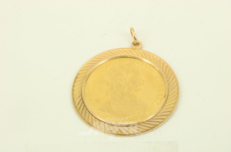 Anhänger mit Goldmünze Österreich 4 Dukaten Franz Joseph I. 1915 NP