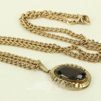 Gliederkette und 1 Anhänger mit braunem Farbstein