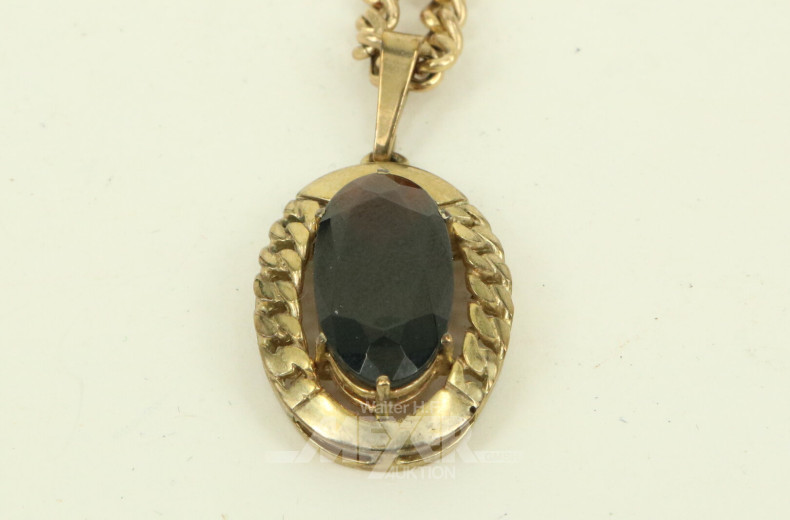 Gliederkette und 1 Anhänger mit braunem Farbstein
