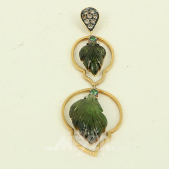 Anhänger mit grünen Farbsteinen u. kl. Farbsteinen
