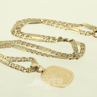 Gliederkette in 333 GG, mit Anhänger 'Sternzeichen Fische' in 585 GG