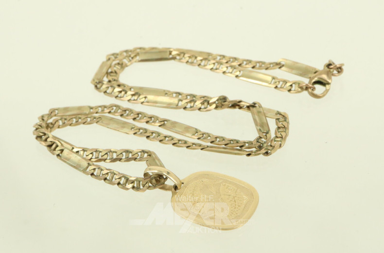 Gliederkette in 333 GG, mit Anhänger 'Sternzeichen Fische' in 585 GG