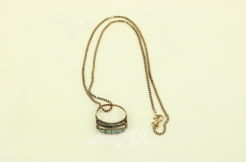 Venezianerkette u. 1 Ring mit 3 grünen Farbsteinen