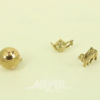 3 Motiv-Anhänger: Kamel, Teekanne u. Weltkugel