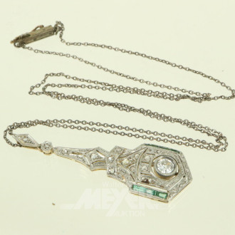 Kette in 800er Silber, mit Art Déco Anhänger in 585er GG (Säuretest)