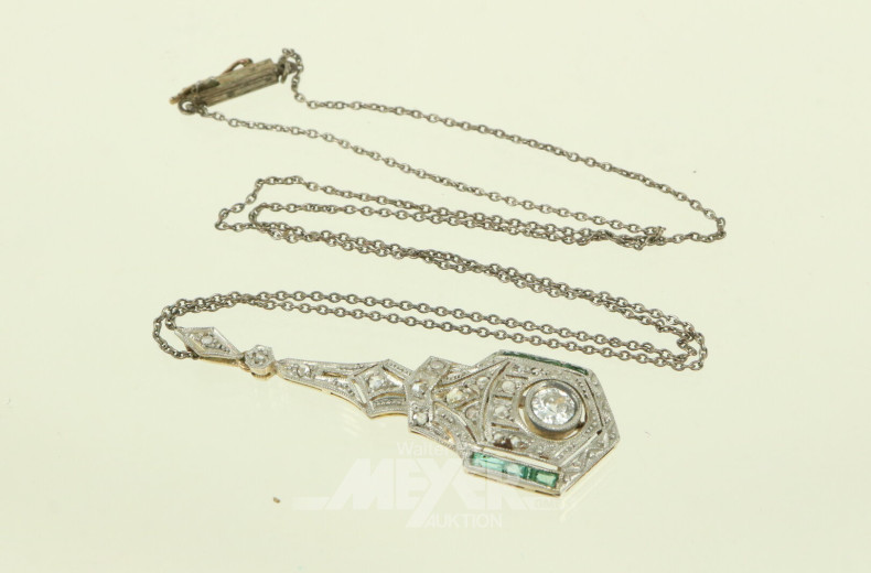 Kette in 800er Silber, mit Art Déco Anhänger in 585er GG (Säuretest)