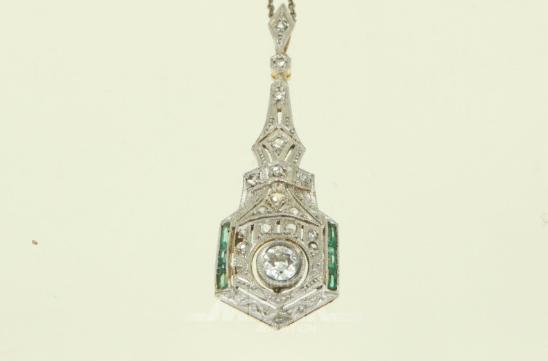 Kette in 800er Silber, mit Art Déco Anhänger in 585er GG (Säuretest)